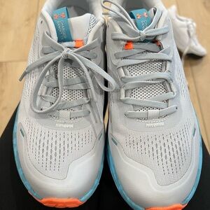 Under Armour Light Gray Sneakers with Blue and Orange Accents